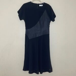 Ports 1961 Wool Blend Black Short Sleeve Leather Mixed Fit And Flare Dress Sz 6